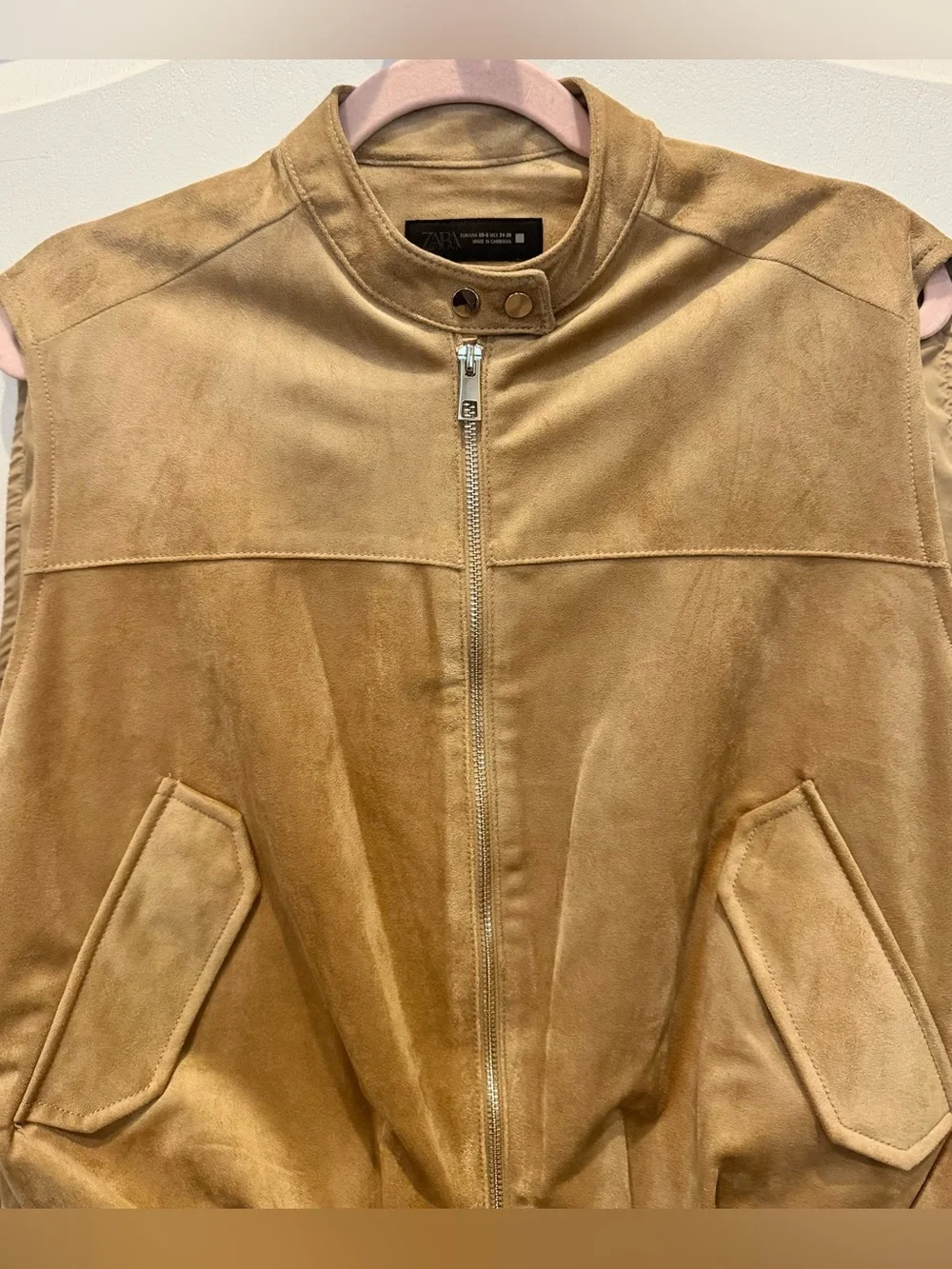 ZARA Faux Suede Full Zip Vest Taupe Brown Size S/XS NWOT
